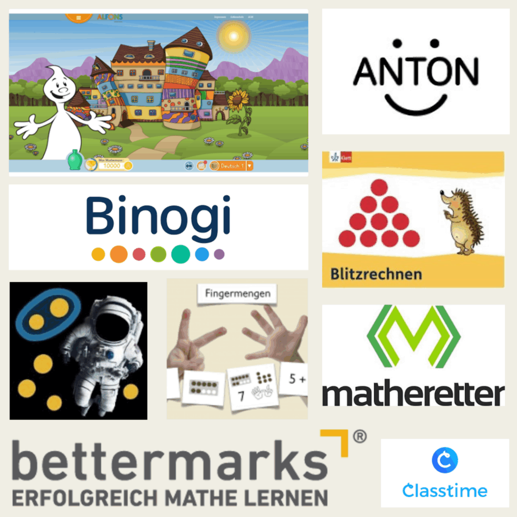 Eine bunte Zusammenstellung der Markenlogos solcher Apphersteller, die Mathmatik-Lernapps herstellen